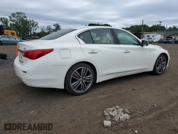 2014 Infiniti Q50 Premium with VIN JN1BV7AR1EM681496, listed as a Copart auction lot 61823625 with 53,261 mi miles and Salvage title. Bid and sale history available at DreamBid. Image 3.