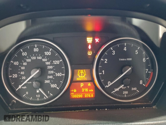 2008 BMW 3 Series 335xi with VIN WBAVD53568A010629, listed as a Copart auction lot 55350445 with 199,290 mi miles and Salvage title. Bid and sale history available at DreamBid. Image 9.