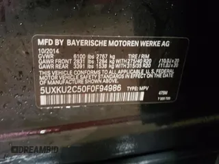 2015 BMW X6 xDrive35i with VIN 5UXKU2C50F0F94986, listed as a Copart auction lot 76998613 with 165,678 mi miles. Bid and sale history available at carsss.com. Image 12.