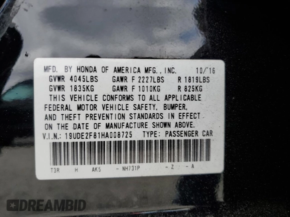 2017 Acura ILX Premium with VIN 19UDE2F81HA008725, listed as a Copart auction lot 53920115 with 92,181 mi miles and Salvage title. Bid and sale history available at DreamBid. Image 12.