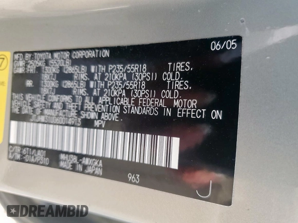 2006 Lexus RX 400h with VIN JTJHW31U060014913, listed as a Copart auction lot 55529385 with 200,236 mi miles and Clean Title. Bid and sale history available at DreamBid. Image 12.