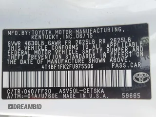 2015 Toyota Camry XLE with VIN 4T1BF1FK2FU975506, listed as a Copart auction lot 54551985 with 134,641 mi miles and Salvage Title. Bid and sale history available at carsss.com. Image 12.