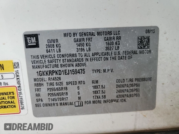 2014 GMC Acadia SLE with VIN 1GKKRPKD1EJ159476, listed as a Copart auction lot 47479515 with 0 mi miles and Salvage Title. Bid and sale history available at carsss.com. Image 15.