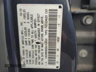 2006 Honda Accord EX-L z VIN 1HGCM56826A163491, wystawiony jako Copart lot #54251235 z przebiegiem 196 630 mil mil oraz Szkoda całkowita • Salvage title. Historia ofert i sprzedaży dostępna na DreamBid. Obrazek 12.