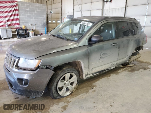 2013 Jeep Compass Sport with VIN 1C4NJDBB5DD129407, listed as a Copart auction lot 43048325 with 118,755 mi miles and Salvage Title. Bid and sale history available at carsss.com. Image 1.