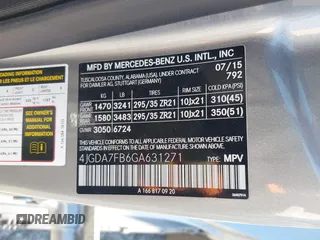 2016 Mercedes-Benz GLE 63 S AMG with VIN 4JGDA7FB6GA631271, listed as a IAAI auction lot 42470832 with 120,972 mi miles and . Bid and sale history available at DreamBid. Image 9.