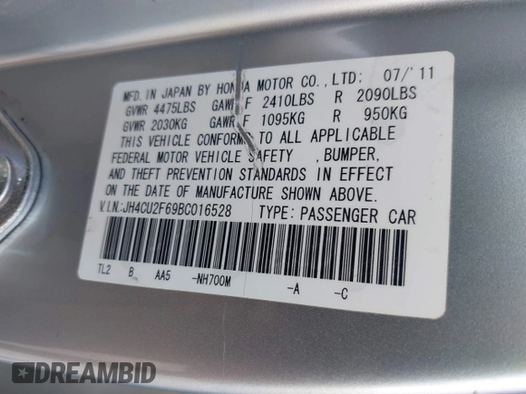 2011 Acura TSX с VIN JH4CU2F69BC016528, выставлен на аукционе IAAI как лот 42413585 с пробегом 183 464 миль миль и . История ставок и продаж доступна на DreamBid. Изображение 9.
