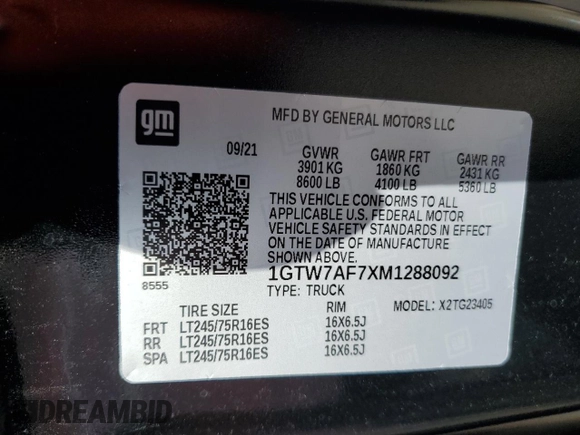 2021 GMC Savana Cargo z VIN 1GTW7AF7XM1288092, wystawiony jako Copart lot #39192523 z przebiegiem 7265 mil mil oraz . Historia ofert i sprzedaży dostępna na DreamBid. Obrazek 14.