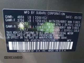 2022 Subaru Outback Premium с VIN 4S4BTACC8N3197996, выставлен на аукционе IAAI как лот 42386055 с пробегом 52 724 миль миль и . История ставок и продаж доступна на DreamBid. Изображение 9.