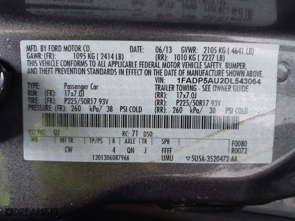 2013 Ford C-Max Hybrid SE with VIN 1FADP5AU2DL543064, listed as a IAAI auction lot 41721112 with 94,392 mi miles. Bid and sale history available at carsss.com. Image 9.