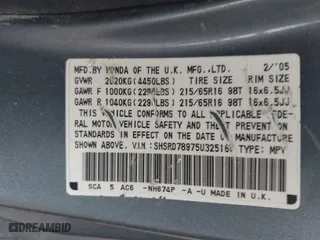 2005 Honda CR-V EX SE with VIN SHSRD78975U325169, listed as a IAAI auction lot 41885641 with 240,931 mi miles. Bid and sale history available at carsss.com. Image 9.