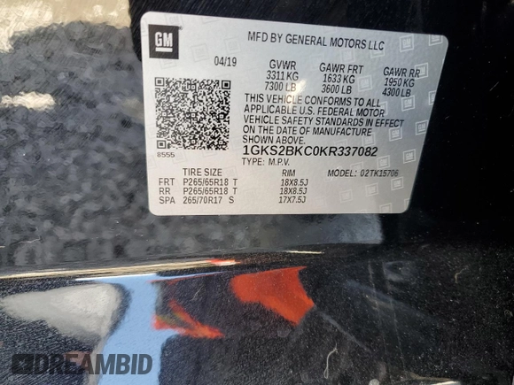 2019 GMC Yukon SLT with VIN 1GKS2BKC0KR337082, listed as a Copart auction lot 51322395 with 96,066 mi miles and Salvage Title. Bid and sale history available at carsss.com. Image 14.