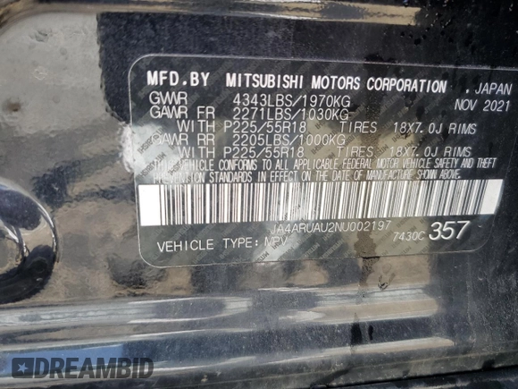 2022 Mitsubishi Outlander ES с VIN JA4ARUAU2NU002197, выставлен на аукционе Copart как лот 61011125 с пробегом 36 138 миль миль и Чистый • Clean title. История ставок и продаж доступна на DreamBid. Изображение 13.