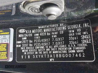 2011 Kia Sorento LX with VIN 5XYKT3A18BG007462, listed as a IAAI auction lot 42081727 with 183,594 mi miles and . Bid and sale history available at carsss.com. Image 9.