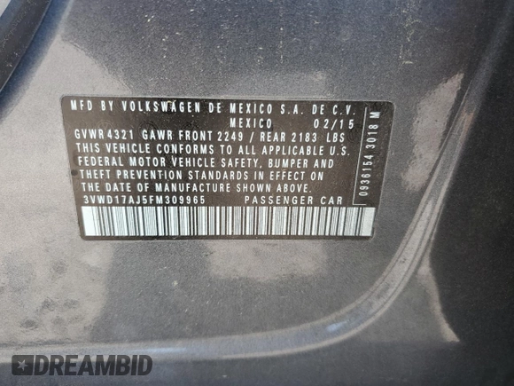 2015 Volkswagen Jetta SE z VIN 3VWD17AJ5FM309965, wystawiony jako Copart lot #54930665 z przebiegiem 141 918 mil mil oraz Szkoda całkowita • Salvage title. Historia ofert i sprzedaży dostępna na DreamBid. Obrazek 12.