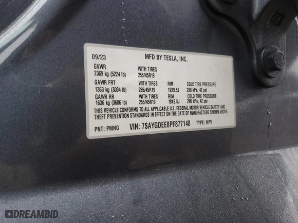 2023 Tesla Model Y Long Range with VIN 7SAYGDEE8PF877148, listed as a Copart auction lot 86448004 with 13,359 mi miles and Salvage Title. Bid and sale history available at carsss.com. Image 14.