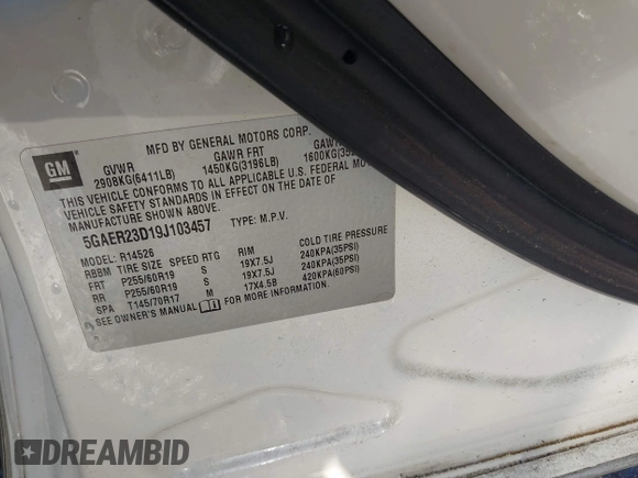 2009 Buick Enclave CXL with VIN 5GAER23D19J103457, listed as a IAAI auction lot 41868857 with 199,516 mi miles. Bid and sale history available at carsss.com. Image 9.