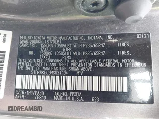 2021 Toyota Sienna LE with VIN 5TDKRKEC9MS034194, listed as a IAAI auction lot 42552990 with 21,633 mi miles and . Bid and sale history available at DreamBid. Image 9.