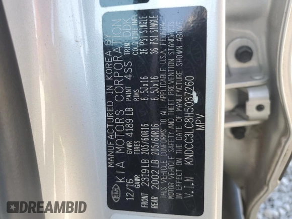 2017 Kia Niro EX with VIN KNDCC3LC8H5037260, listed as a Copart auction lot 48486795 with 58,025 mi miles and Salvage Title. Bid and sale history available at carsss.com. Image 13.