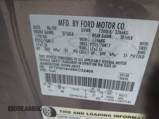 2009 Ford F-150 XL with VIN 1FTPW14V99KC52405, listed as a IAAI auction lot 41510394 with 166,245 mi miles. Bid and sale history available at carsss.com. Image 9.