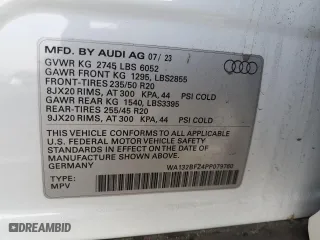 2023 Audi Q4 e-tron Sportback Premium Plus with VIN WA132BFZ4PP079760, listed as a Copart auction lot 43279455 with 9,754 mi miles and Salvage Title. Bid and sale history available at carsss.com. Image 13.