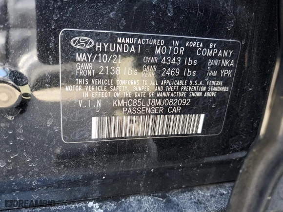 2021 Hyundai Ioniq Electric Limited with VIN KMHC85LJ8MU082092, listed as a Copart auction lot 44924404 with NaN miles. Bid and sale history available at carsss.com. Image 12.