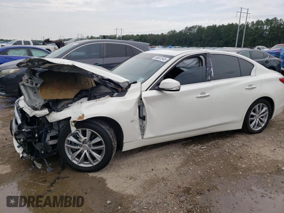 2014 Infiniti Q50 Premium with VIN JN1BV7AP1EM693338, listed as a Copart auction lot 58061545 with 97,290 mi miles and Salvage title. Bid and sale history available at DreamBid. Image 1.