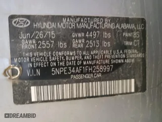 2015 Hyundai Sonata 2.4L Limited with VIN 5NPE34AF1FH258997, listed as a Copart auction lot 74047954 with 120,778 mi miles and Clean Title. Bid and sale history available at carsss.com. Image 14.