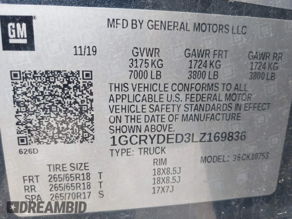 2020 Chevrolet Silverado 1500 LT with VIN 1GCRYDED3LZ169836, listed as a IAAI auction lot 41381881 with 98,804 mi miles. Bid and sale history available at carsss.com. Image 9.
