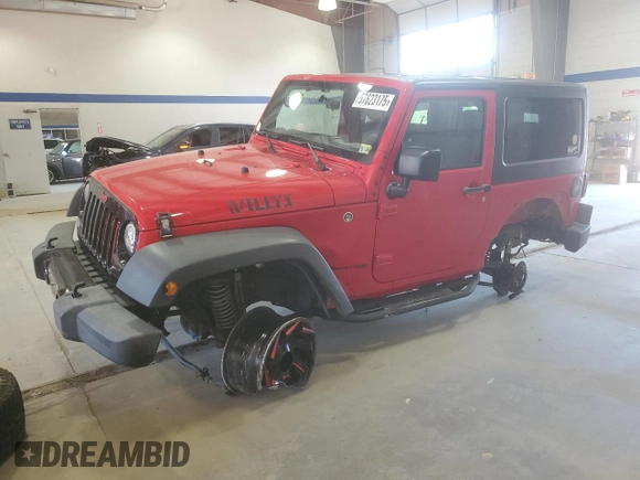 2018 Jeep Wrangler Willys Wheeler W z VIN 1C4AJWAG4JL909083, wystawiony jako Copart lot #57623175 z przebiegiem 82 028 mil mil oraz Szkoda całkowita • Salvage title. Historia ofert i sprzedaży dostępna na DreamBid. Obrazek 1.