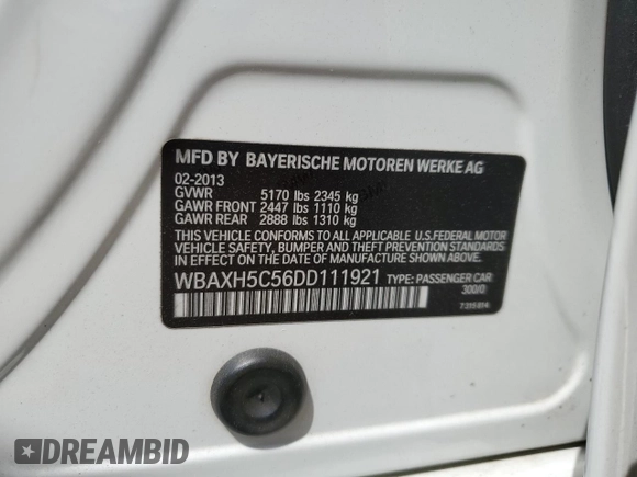2013 BMW 5 Series 528i xDrive с VIN WBAXH5C56DD111921, выставлен на аукционе Copart как лот 57354925 с пробегом 86 791 миль миль и Списание • Salvage title. История ставок и продаж доступна на DreamBid. Изображение 12.