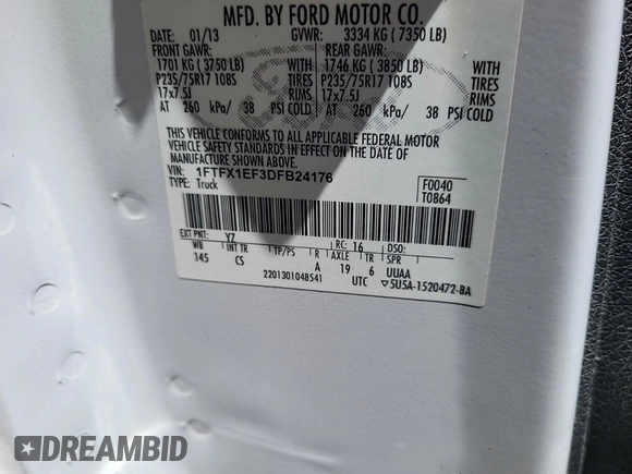 2013 Ford F-150 XL с VIN 1FTFX1EF3DFB24176, выставлен на аукционе IAAI как лот 42619562 с пробегом 73 254 миль миль и . История ставок и продаж доступна на DreamBid. Изображение 36.