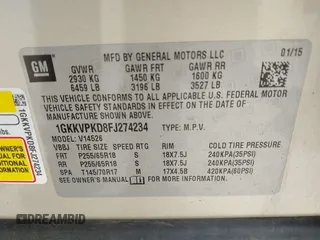2015 GMC Acadia SLE с VIN 1GKKVPKD8FJ274234, выставлен на аукционе IAAI как лот 42165815 с пробегом 102 936 миль миль и . История ставок и продаж доступна на DreamBid. Изображение 9.