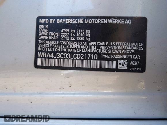 2020 BMW 4 Series 430i xDrive z VIN WBA4J3C03LCD21710, wystawiony jako IAAI lot #41768173 z przebiegiem 53 004 mil mil oraz . Historia ofert i sprzedaży dostępna na DreamBid. Obrazek 8.