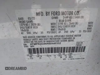 2022 Ford Edge SE z VIN 2FMPK4G96NBA40332, wystawiony jako IAAI lot #41730121 z przebiegiem 85 459 mil mil oraz . Historia ofert i sprzedaży dostępna na DreamBid. Obrazek 9.