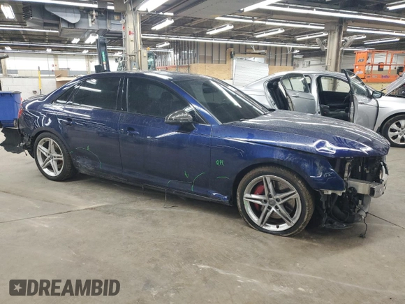 2019 Audi S4 Prestige with VIN WAUC4AF44KA005990, listed as a Copart auction lot 46662125 with 47,417 mi miles and Salvage Title. Bid and sale history available at carsss.com. Image 4.
