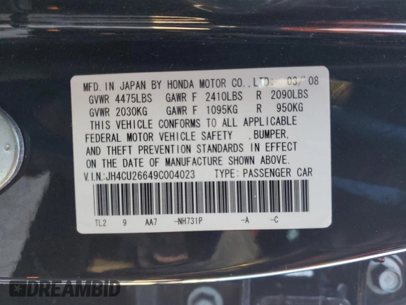 2009 Acura TSX with VIN JH4CU26649C004023, listed as a Copart auction lot 45837625 with 189,012 mi miles and Salvage Title. Bid and sale history available at carsss.com. Image 12.