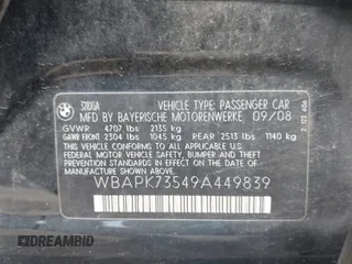 2009 BMW 3 Series 328i xDrive z VIN WBAPK73549A449839, wystawiony jako IAAI lot #42265190 z przebiegiem 114 179 mil mil oraz . Historia ofert i sprzedaży dostępna na DreamBid. Obrazek 9.