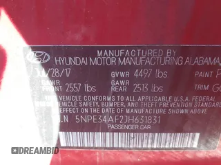 2018 Hyundai Sonata SEL with VIN 5NPE34AF2JH631831, listed as a IAAI auction lot 41754599 with 61,632 mi miles and . Bid and sale history available at DreamBid. Image 9.