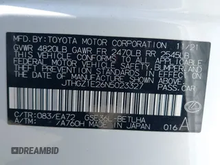 2022 Lexus IS 350 F Sport with VIN JTHGZ1E26N5023327, listed as a IAAI auction lot 42286717 with 32,098 mi miles and . Bid and sale history available at DreamBid. Image 9.