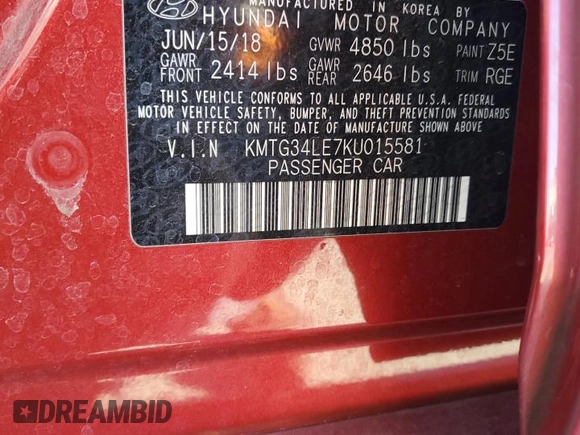 2019 Genesis G70 Dynamic with VIN KMTG34LE7KU015581, listed as a Copart auction lot 79349084 with 32,338 mi miles and Salvage Title. Bid and sale history available at DreamBid. Image 15.
