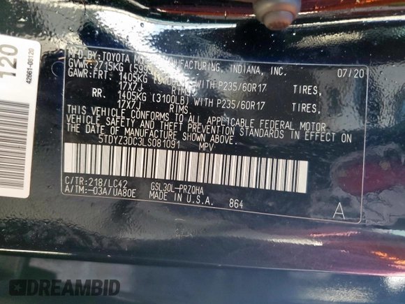 2020 Toyota Sienna XLE Auto Access Seat z VIN 5TDYZ3DC3LS081091, wystawiony jako Copart lot #60678655 z przebiegiem 121 443 mil mil oraz Szkoda całkowita • Salvage title. Historia ofert i sprzedaży dostępna na DreamBid. Obrazek 13.