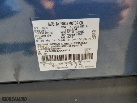 2018 Ford Explorer XLT with VIN 1FM5K7D83JGC55626, listed as a Copart auction lot 51517355 with 0 mi miles and Salvage Title. Bid and sale history available at carsss.com. Image 13.