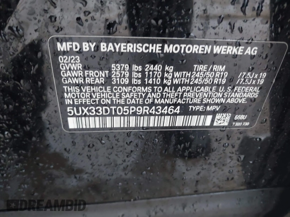 2023 BMW X4 xDrive30i z VIN 5UX33DT05P9R43464, wystawiony jako IAAI lot #41507571 z przebiegiem 32 914 mil mil oraz . Historia ofert i sprzedaży dostępna na DreamBid. Obrazek 9.