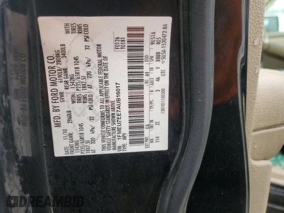 2010 Ford Explorer Eddie Bauer with VIN 1FMEU7EE7AUB16017, listed as a Copart auction lot 47769295 with 188,503 mi miles and Salvage Title. Bid and sale history available at carsss.com. Image 13.