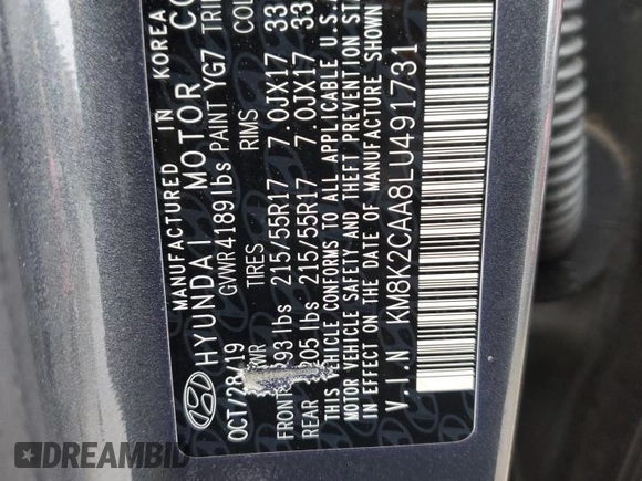 2020 Hyundai Kona SEL with VIN KM8K2CAA8LU491731, listed as a Copart auction lot 70170082 with 0 mi miles. Bid and sale history available at carsss.com. Image 13.