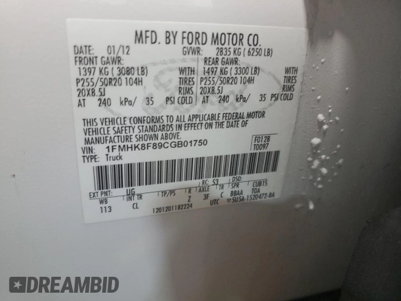 2012 Ford Explorer Limited with VIN 1FMHK8F89CGB01750, listed as a Copart auction lot 50896525 with 280,651 mi miles and Clean Title. Bid and sale history available at DreamBid. Image 13.