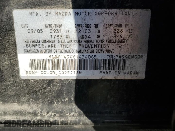 2006 Mazda 3 s with VIN JM1BK143461434065, listed as a Copart auction lot 77760574 with 183,891 mi miles and Clean Title. Bid and sale history available at carsss.com. Image 12.