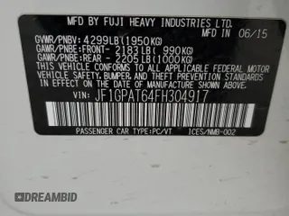 2015 Subaru Impreza Special Sports Premium с VIN JF1GPAT64FH304917, выставлен на аукционе Copart как лот 53841435 с пробегом Не указан миль и Списание • Salvage title. История ставок и продаж доступна на DreamBid. Изображение 12.