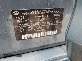 2017 Hyundai Sonata SE with VIN 5NPE24AF5HH478035, listed as a Copart auction lot 80434234 with 91,368 mi miles and Salvage Title. Bid and sale history available at carsss.com. Image 14.